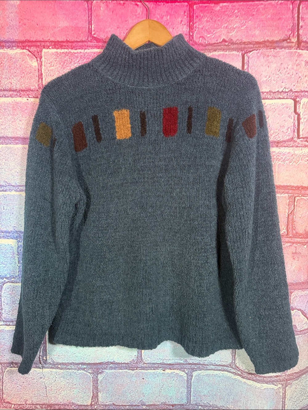 Jeffrey Todd Women’s Size 2 Blue Mock Neck Sweater Textured Knit Pullover